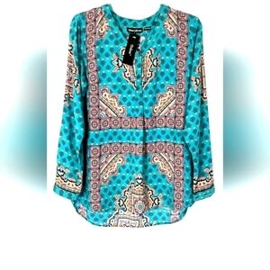 NWT Tolani Collection  small Geneva Teal tunic vneck
